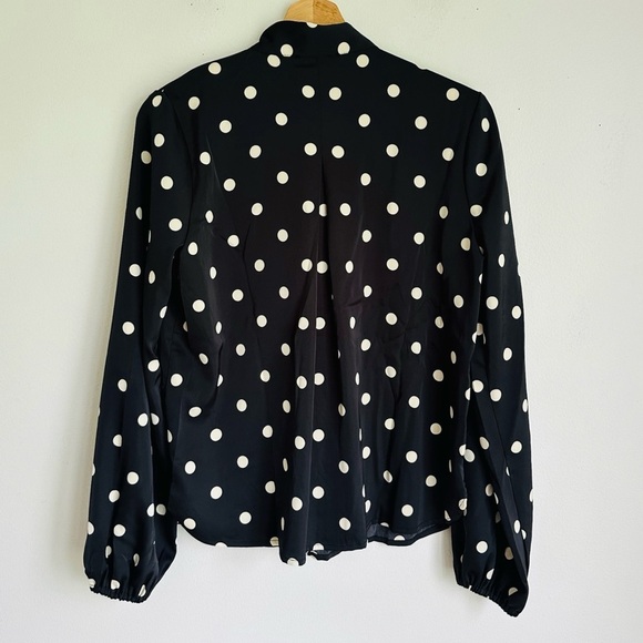 NWT Cynthia Rowley Polka Dot Tie Neck Button Down Blouse in Black - Picture 5 of 7